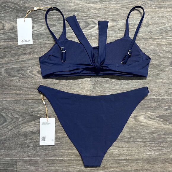 NWT Quince Small Italian Scoop Neck Bikini Tie Top Low Rise Bottom Deep Navy - Picture 2 of 9